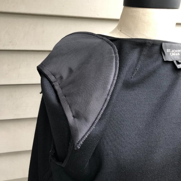 ST. JOHN CAVIAR Milano Knit Zip Front Ribbon Trim Cropped Black Jacket Blazer 12 - Picture 12 of 16